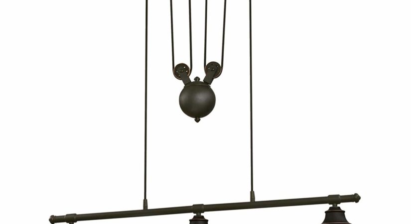 Westinghouse 6332500 Iron Hill Three-Light Indoor Island Pulley Pendant, Oil Rubbed Finish with Highlights and Metallic Bronze Interior