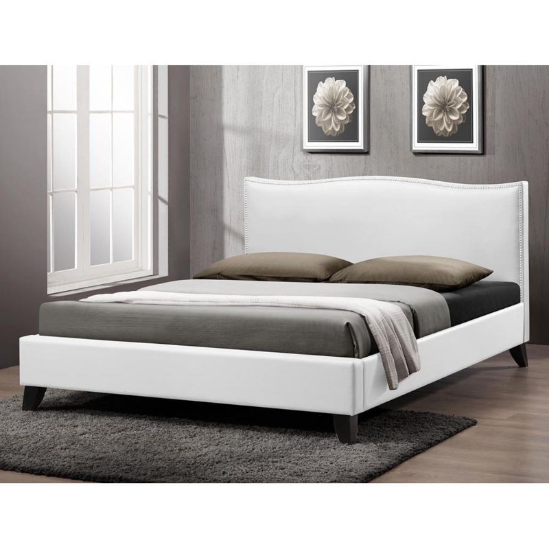 Baxton Studio CF8276-QUEEN-WHITE Battersby Modern Bed with Upholstered Headboard, Queen, White