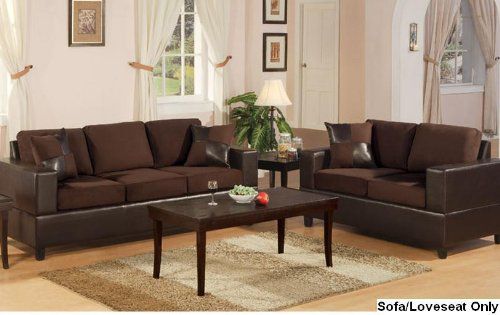 Bobkona Seattle Microfiber Sofa and Loveseat 2-Piece Set in Chocolate Color
