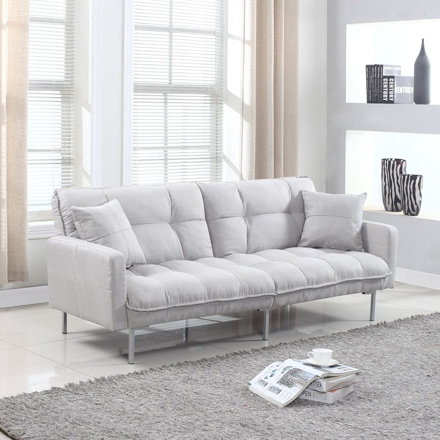 Divano Roma Furniture Collection - Modern Plush Tufted Linen Fabric Splitback Living Room Sleeper Futon