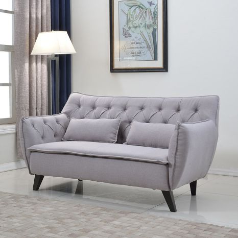Divano Roma Furniture Light Grey Mid Century Linen Fabric Loveseat