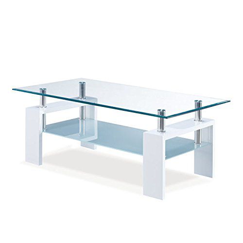 Global Furniture Clear Frosted Occasional Coffee Table with Glossy White Legs