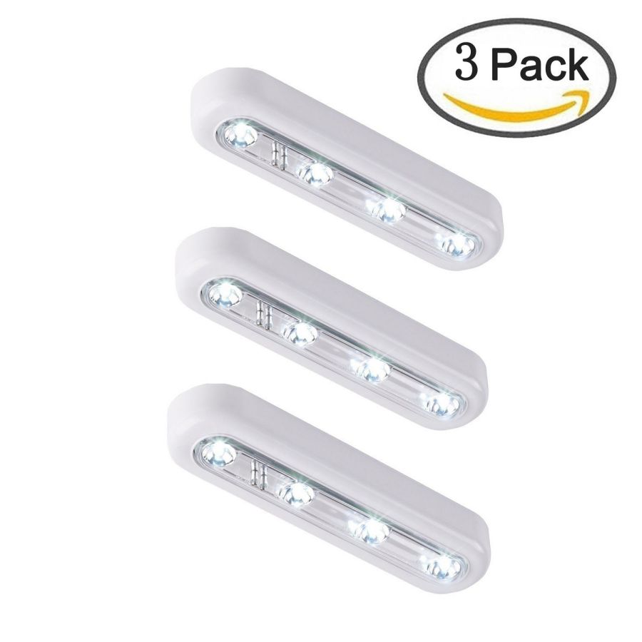 Ilyever Set of 3 Touch-Activated Stick-on Super Bright 4-Led Battery-0perated