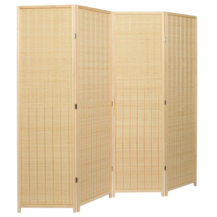 My Gift Decorative Freestanding Beige Woven Bamboo 4 Panel Hinged Privacy Screen Portable Folding Room Divider