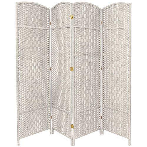 Oriental Furniture 6 ft. Tall Diamond Weave Fiber Room Divider - White - 4 Panel