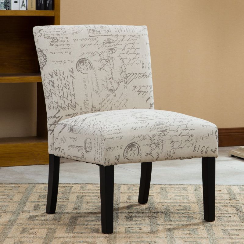 Roundhill Furniture Botticelli English Letter Print Fabric Armless Contemporary Accent Chair