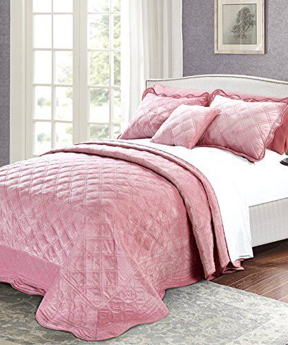 Serenta Super Soft Microplush Quilted 4 Piece Bedspread Set, King, Pink