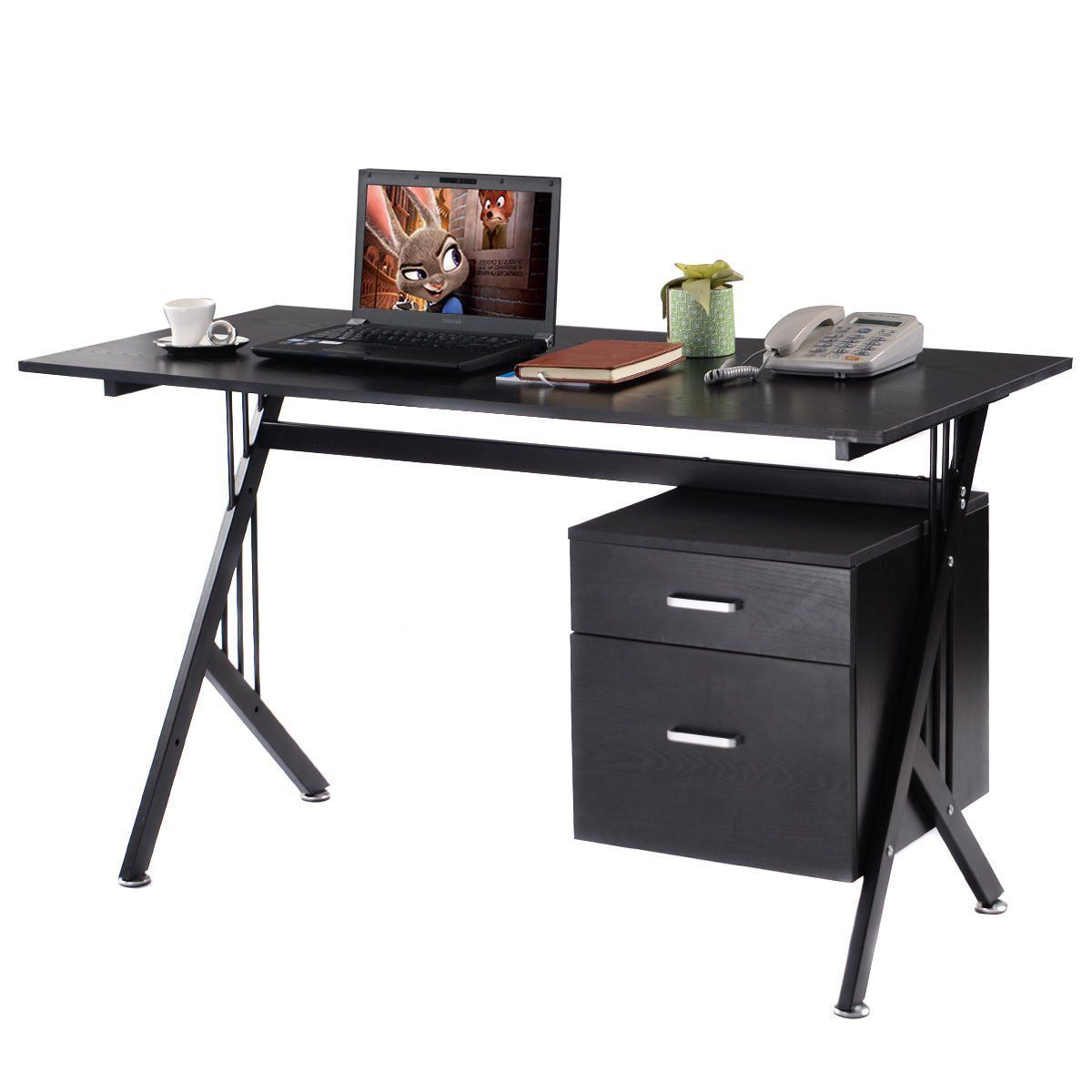 Tangkula K-Frame Wood Laptop Writing Table Computer Desk