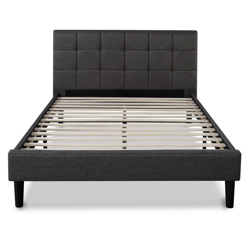 Zinus Upholstered Square Stitched Platform Bed with Wooden Slats Queen