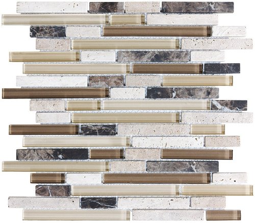 10 Sq Ft - Bliss Cappucino Stone and Glass Linear Mosaic Tiles- bathroom walls/ kitchen backsplash