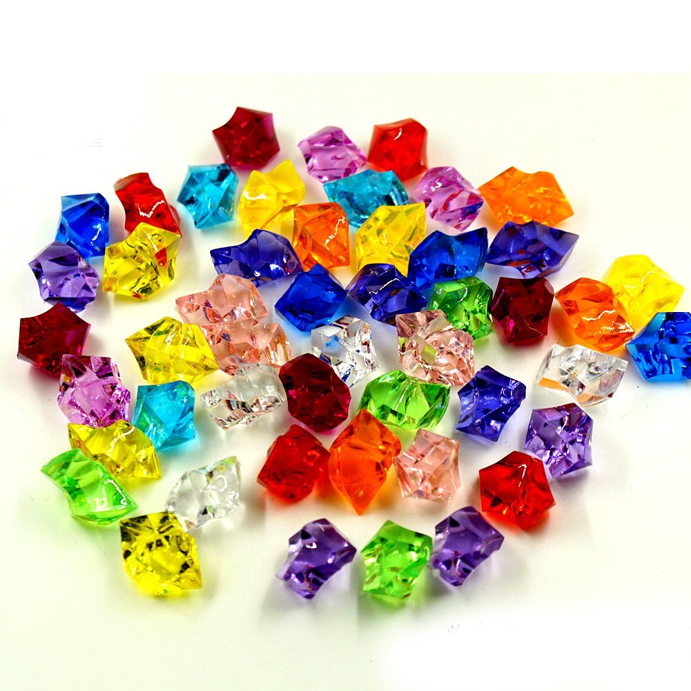 100 Pcs Mixed Color Acrylic Clear Crystal Colored Ice Rock Cubes, Vase Filler or Table Decorating Idea