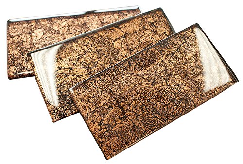 3x6 Glossy Brown Deco Subway Glass Mosaic Tiles for Bathroom and Kitchen Walls Kitchen Backsplashes By Vogue Tile