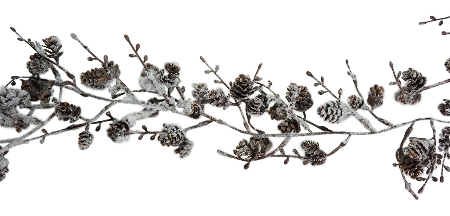 72 Inch (6 Foot) Flocked Snow-Covered Twig and Mini Pinecone Garland Holiday Decor