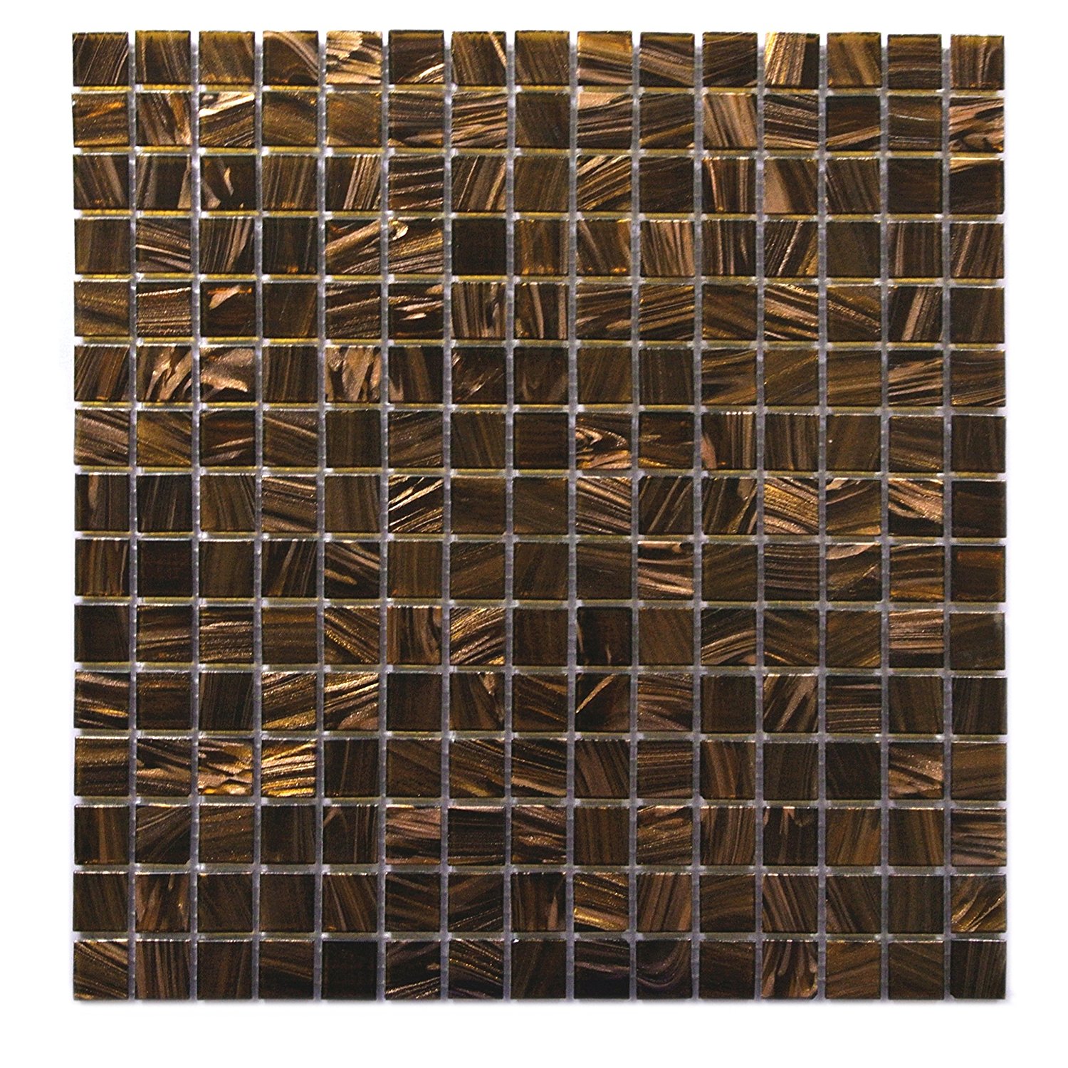 Abolos WHSVEN3434-BN Stone & Glass Mosaic Tile, Bathroom Wall Kitchen Backsplash, 5 Sheets/Box, Shimmering Brown
