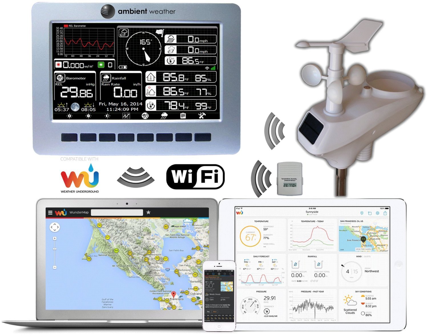 Ambient Weather WS-1001-WIFI OBSERVER Solar Powered Wireless WiFi Remote Monitoring Weather Station with Solar Radiation and UV