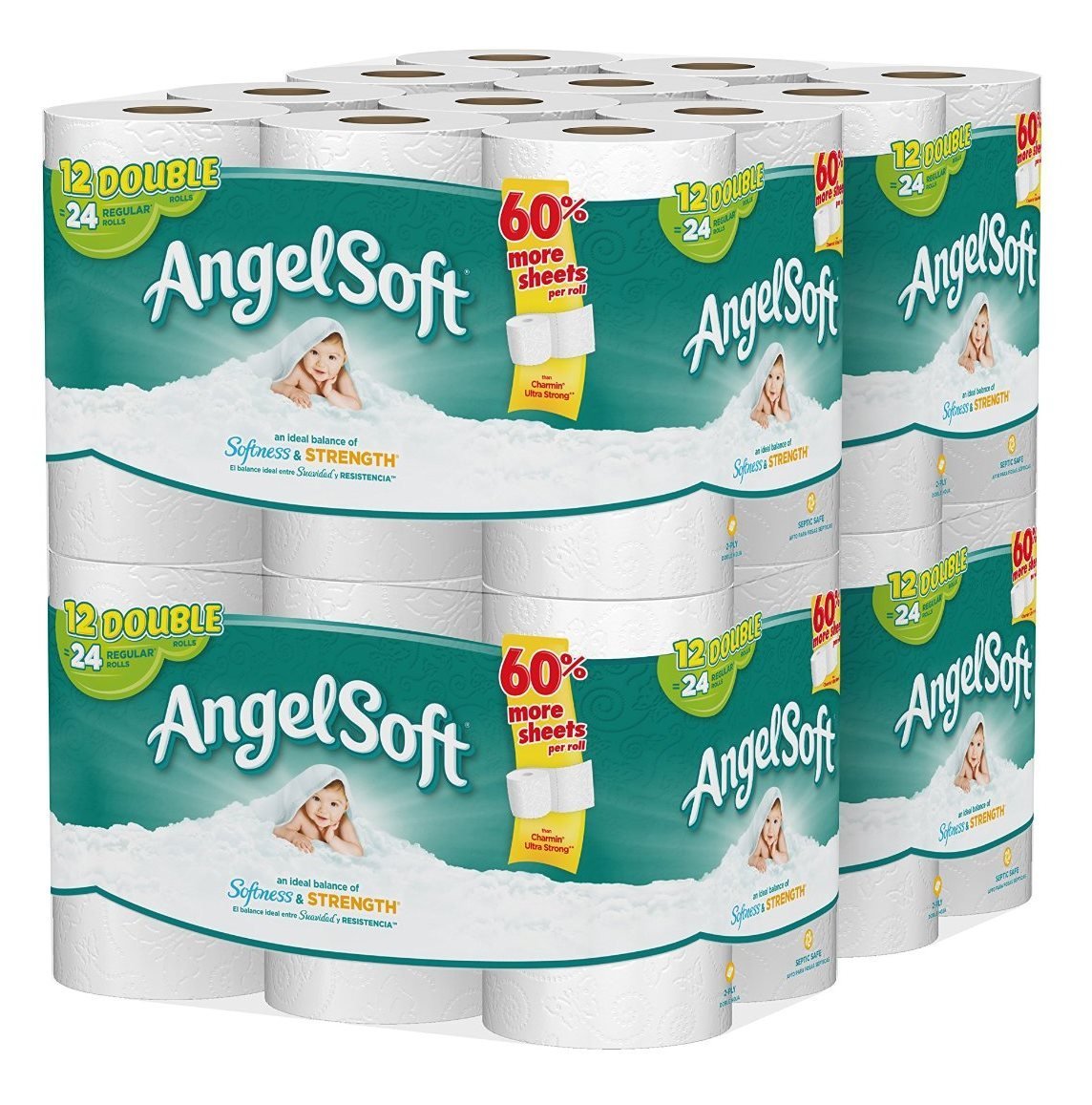 Angel Soft Toilet Paper, 48 Double Rolls, Bath Tissue (Pack of 4 with 12 rolls each)