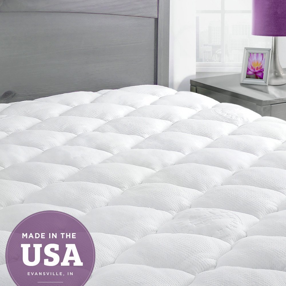 Bamboo Mattress Pad with Fitted Skirt - Extra Plush Cooling Topper - Made in the USA, Queen