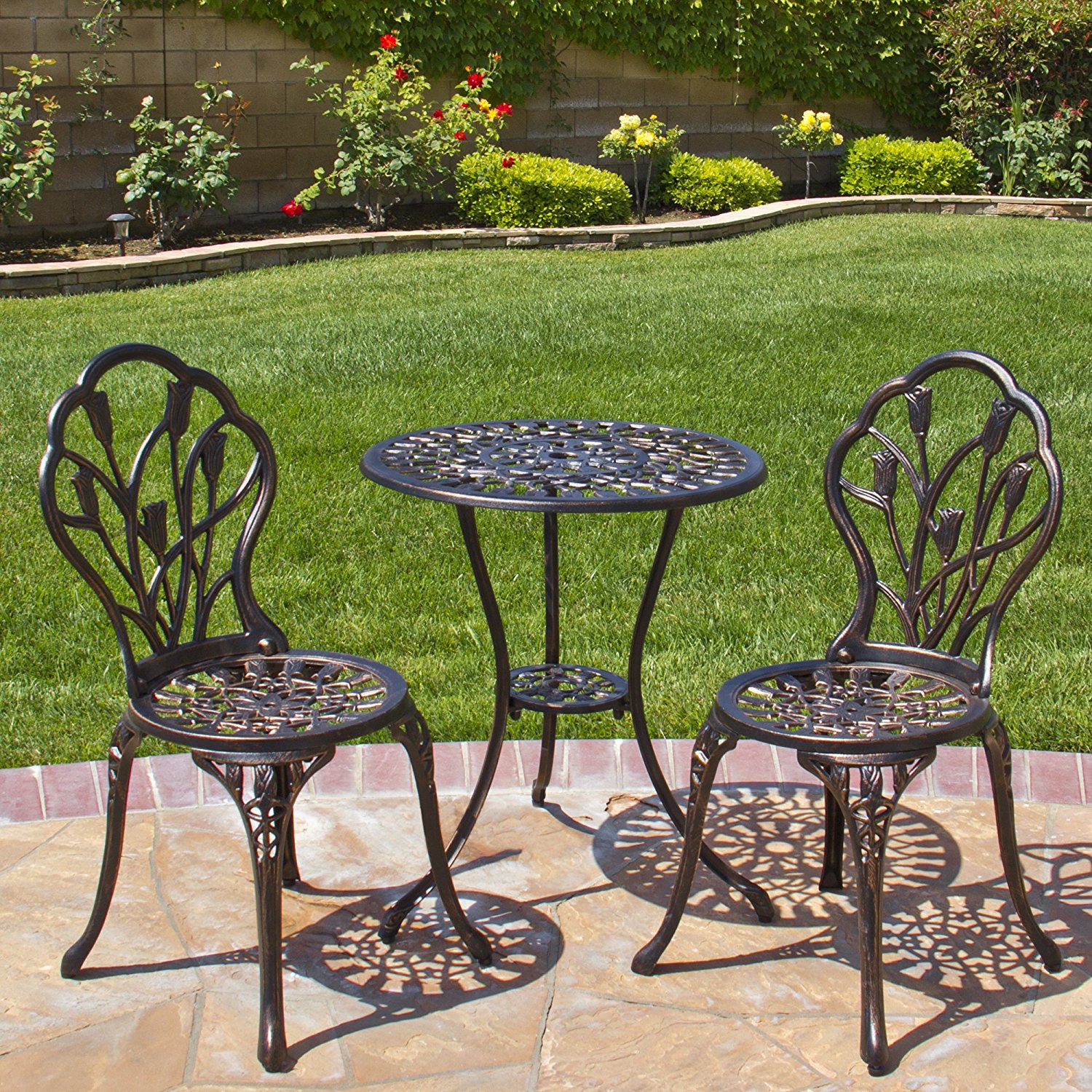 Best Choice Products Outdoor Patio Furniture Tulip Design Cast Aluminum Bistro Set in Antique Copper