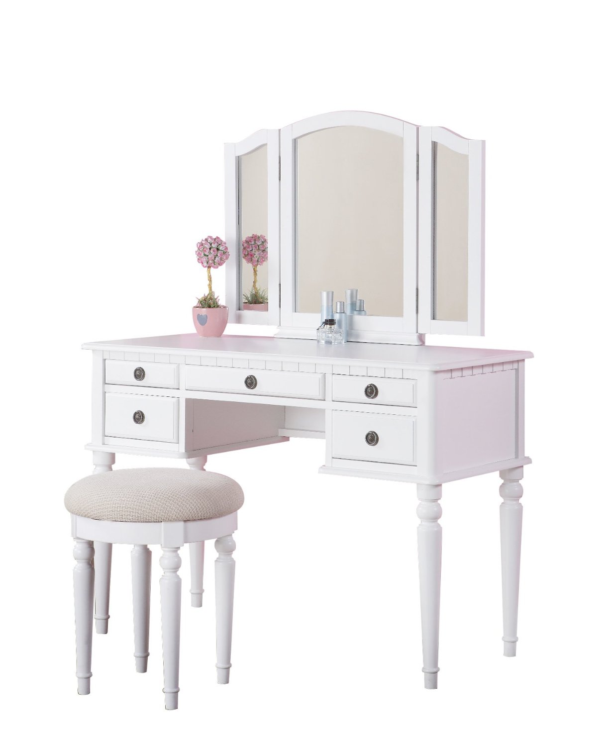 Bobkona St. Croix Collection Vanity Set with Stool, White