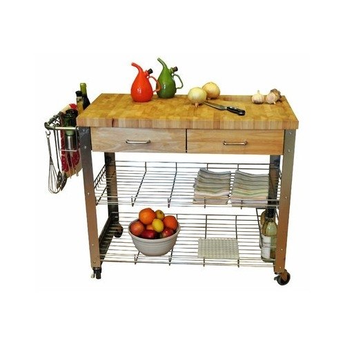 Butcher Block Island Kitchen Cart Stainless Steel Wood Table Counter Top Cutting Board