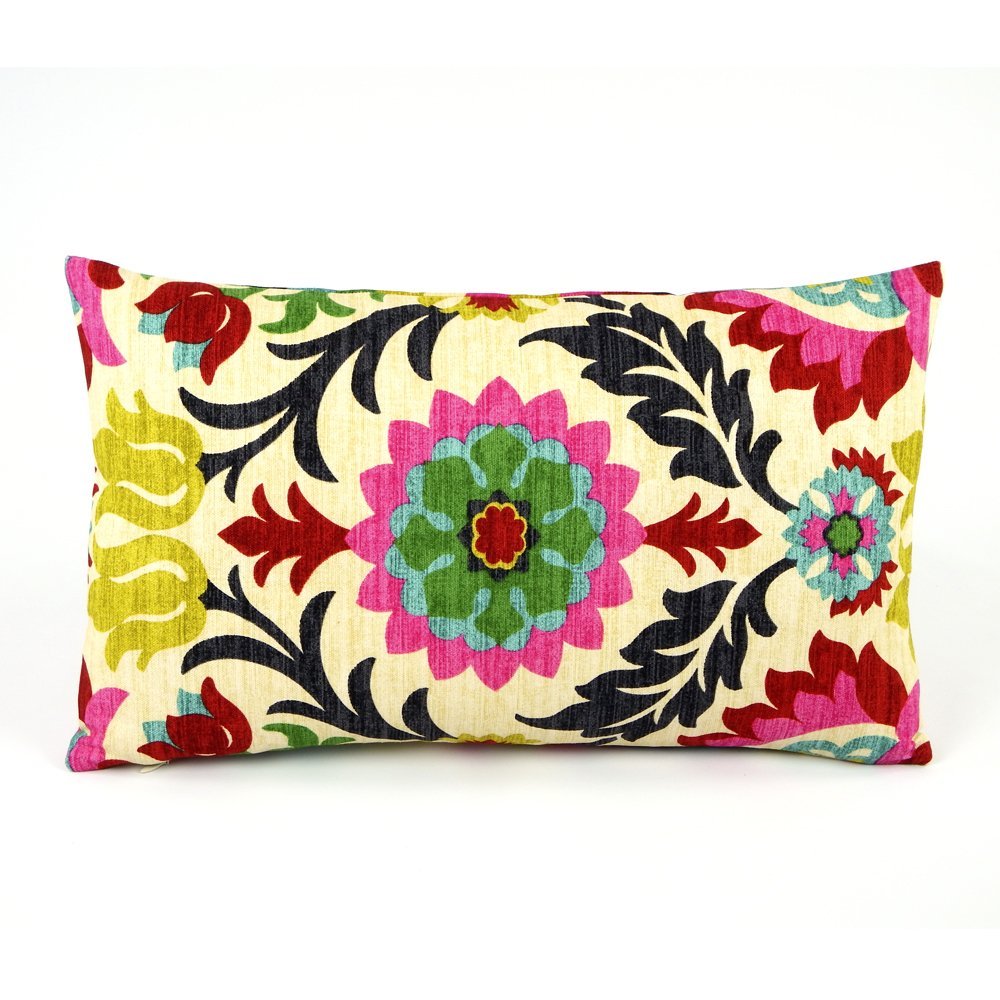 Chloe & Olive Cinco de Mayo Collection - Cotton Floral Designer Decorative Throw Pillow Cover - Reversible Fashion Rectangle Pillow Cover (Colorful, Red, Lumbar, 1 Accent Case for 12x20-Inch Insert)