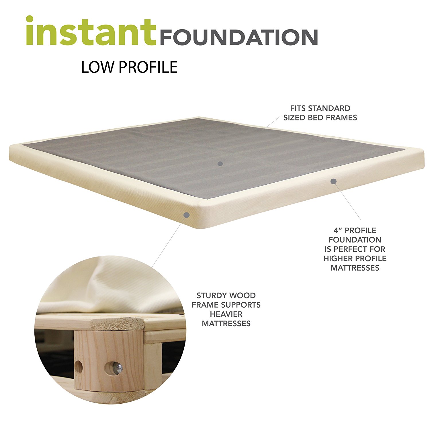 Classic Brands 4 Inch Instant Foundation Low Profile Foundation or Box Spring Replacement, Cal King