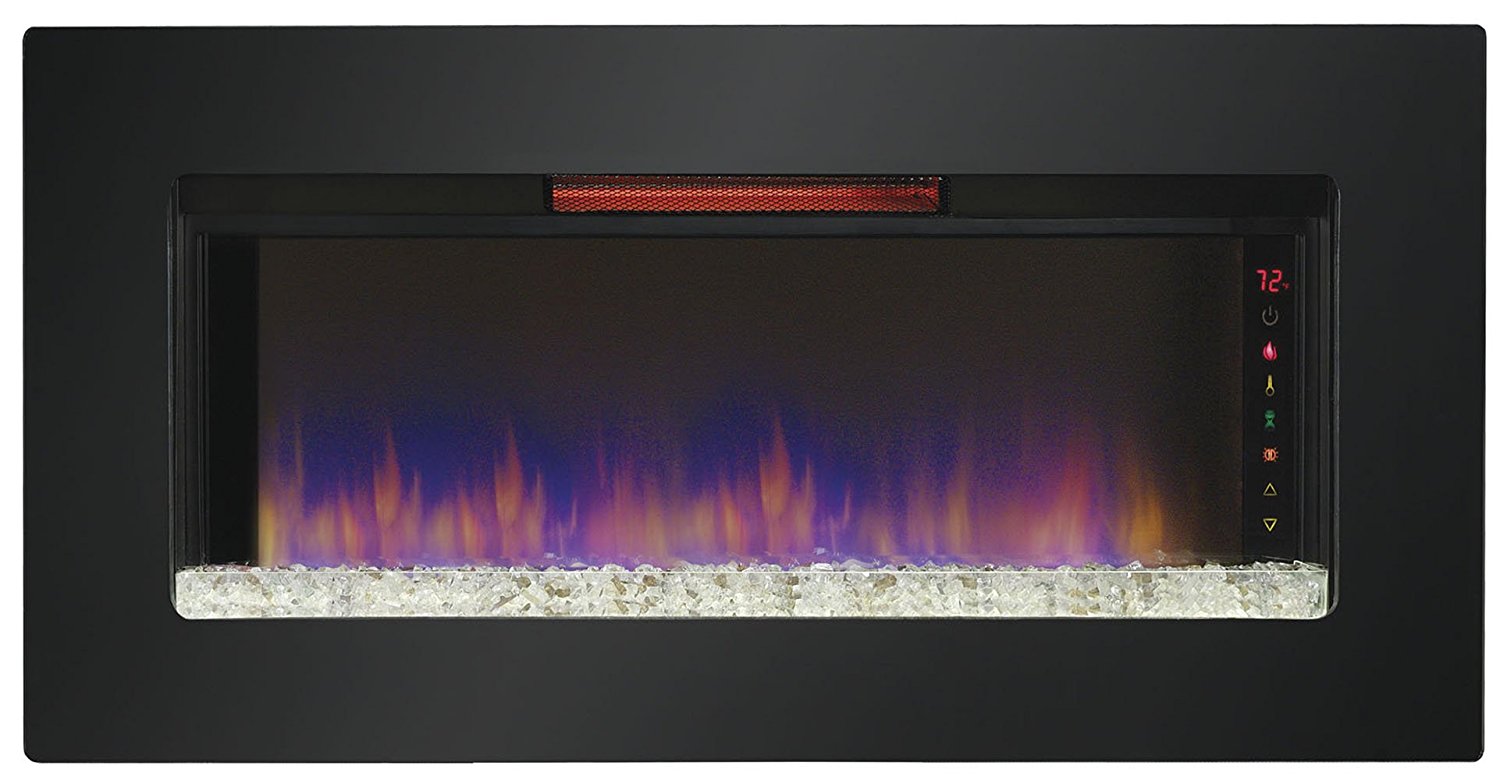 ClassicFlame 47II100GRG Felicity 47" Wall Mounted Infrared Quartz Fireplace, Black Glass Frame