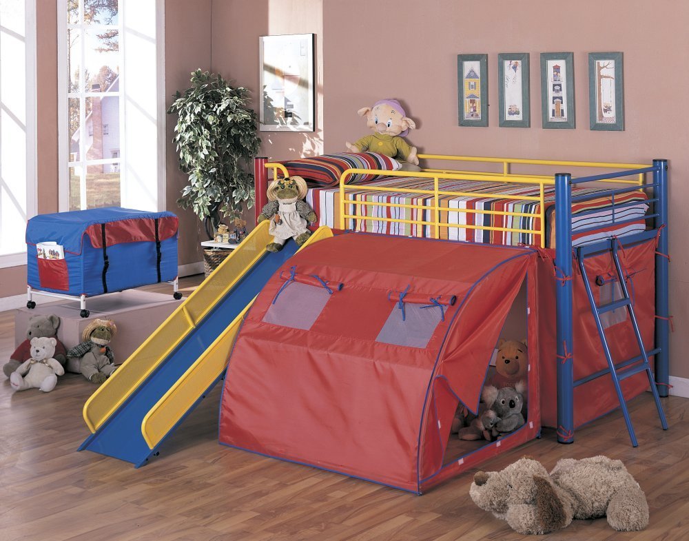 Coaster Bunk Bed with Slide and Tent, Multicolor