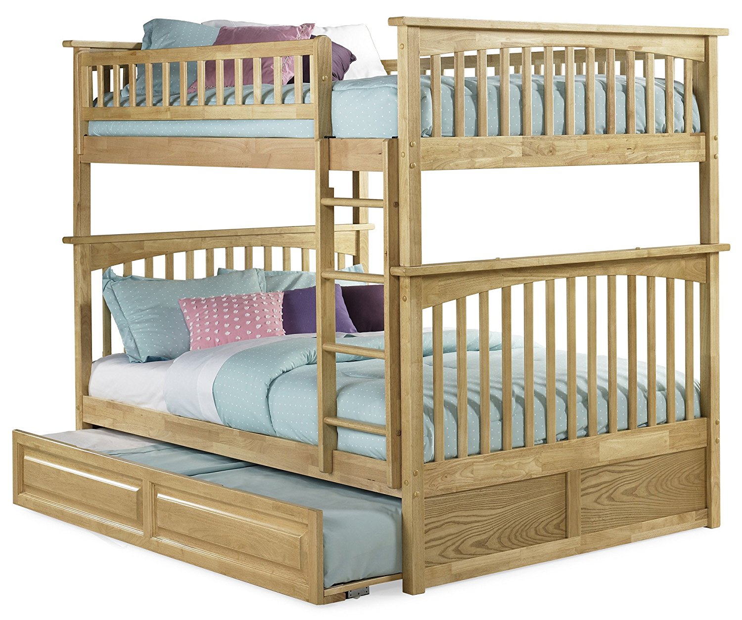 Columbia Bunk Bed with Trundle Bed, Full Over Full, Natural