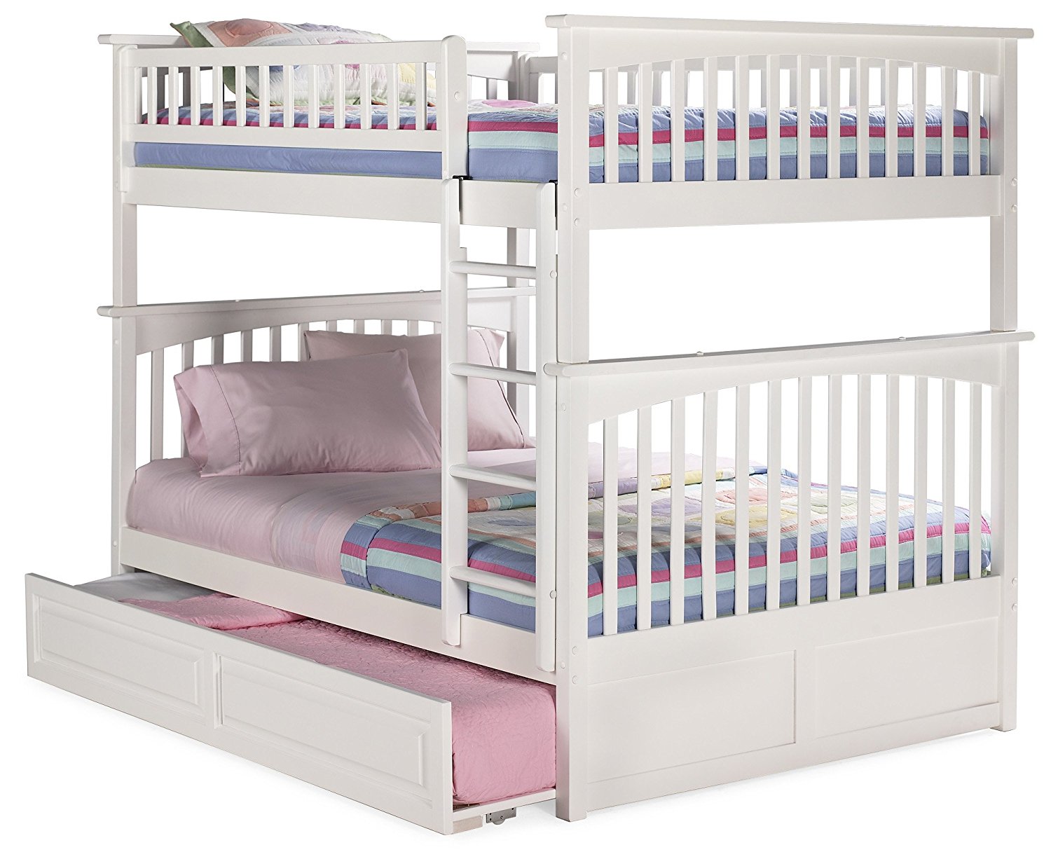 Columbia Bunk Bed with Trundle Bed, Full Over Full, White