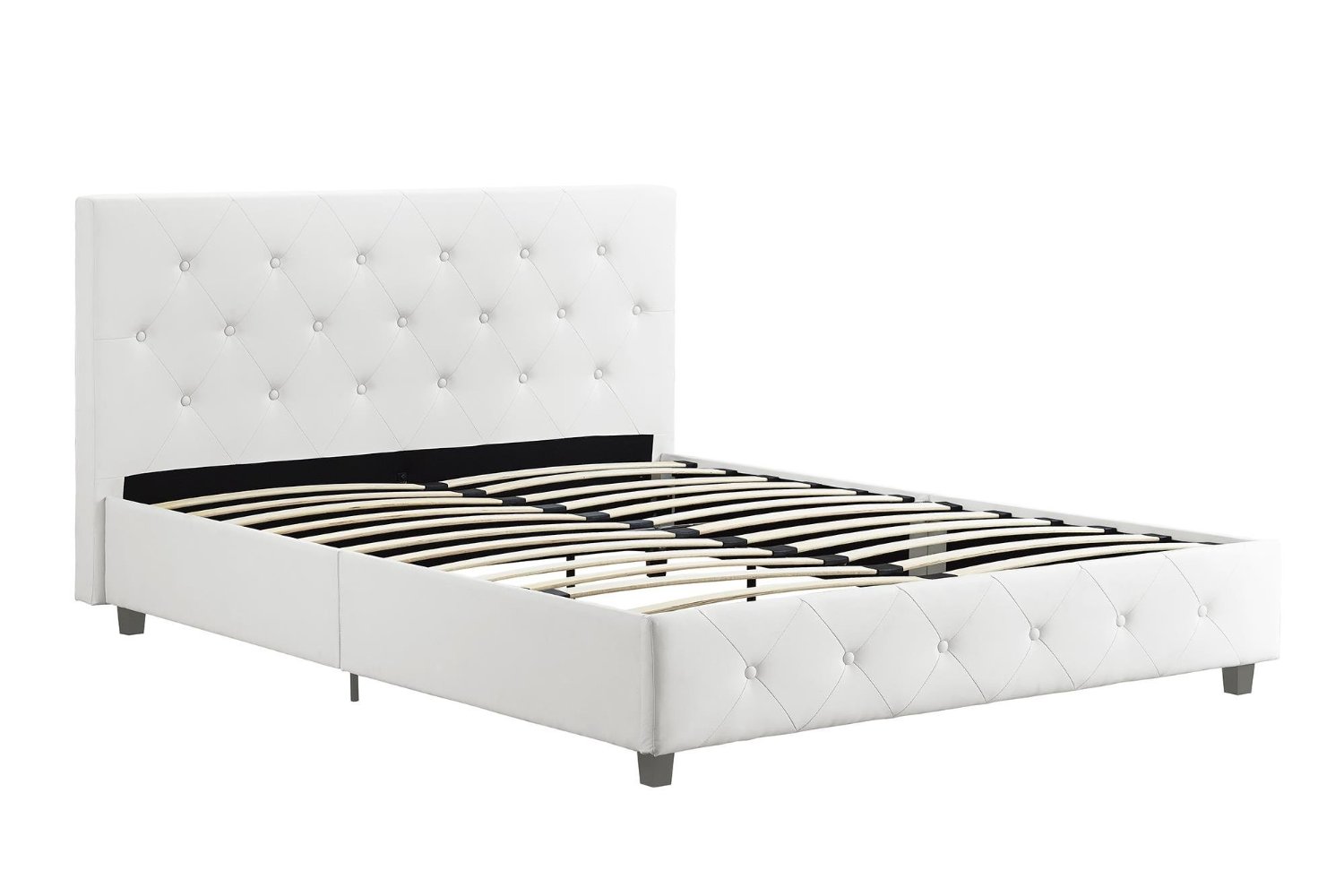 DHP Platform Bed, Dakota Faux Leather Tufted Upholstered Platform Bed - Includes Tufted Upholstered Headboard and Side Rails, Queen Platform Bed - White