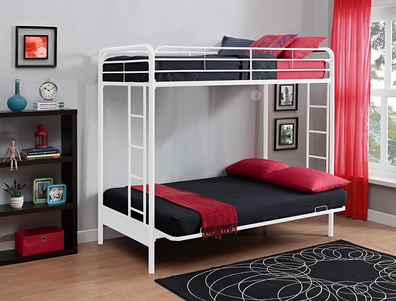 DHP Twin Over Futon Metal Bunk Bed, White