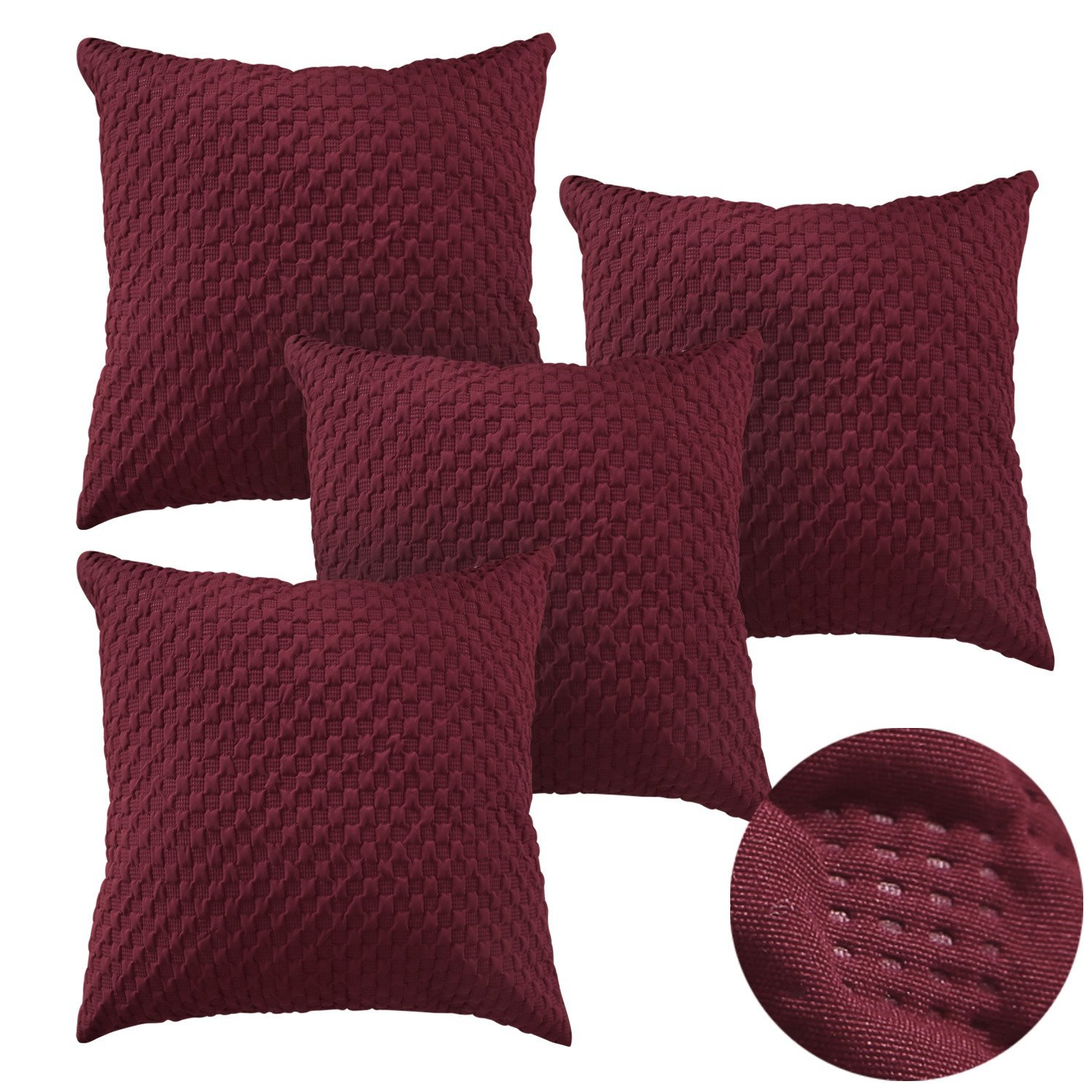 Deconovo Decorative Pillows Super Soft Square Embossd Throw Cushion Covers Pillow Covers Decorative 18 x 18 Inch Date Red Set of 4