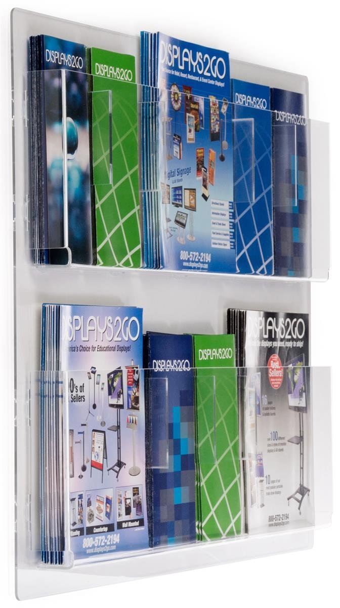 Displays2go Hanging Magazine Rack with Adjustable Pockets, 29 x 23 inches - Clear Acrylic (RP6CLR)