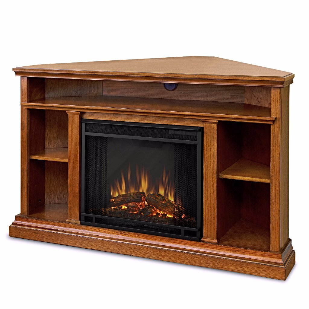 Electric Fireplace TV Stand From Solid Wood With Cable Box And Fireplace Mantel With Remote Control plus FREE GIFT (Oak)