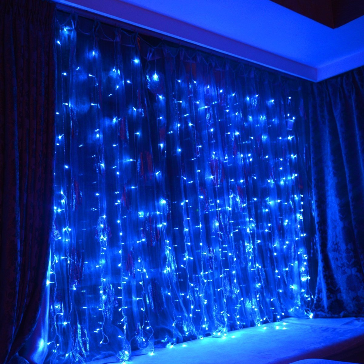 FefeLightup BLUE Led Party Lights 9.8ft9.8ft 304 LEDs Lights Decorating Holiday Wedding Curtain Lights Icicle String Lights