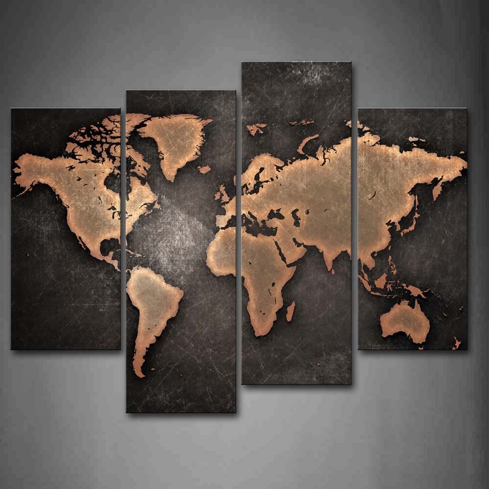 General World Map Black Background Wall Art Painting Pictures Print On Canvas Art The Picture For Home Modern Decoration