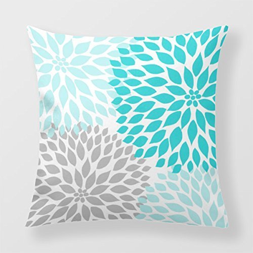 HLPPC Decorative Throw Pillow Cover Turquoise Blue Gray Dahlia Mod Decor Sofa 18 x 18 Inches