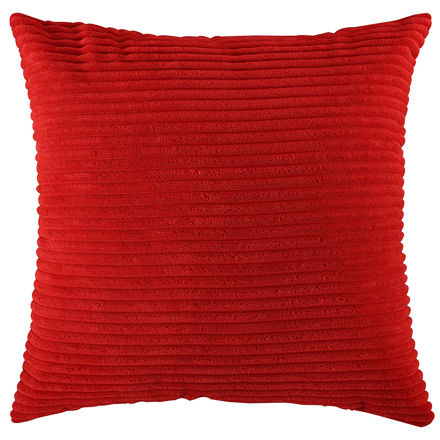 Home Brilliant Spring Decoration Solid Red Soft Striped Velvet Corduroy Plush Throw Cushion Cover for Square Pillow (Red, 18 x 18 inch, 45cm)