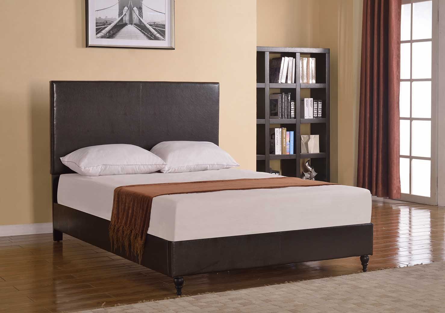 Home Life Brown Leather 47" Tall Headboard Platform Bed with Slats Queen - Complete Bed 5 Year Warranty Included