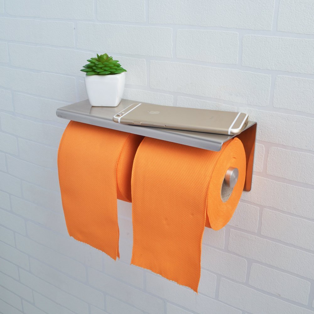 KES SUS 304 Stainless Steel Double Roll Toilet Paper Holder Storage Bathroom Kitchen Dual Paper Towel Dispenser Tissue Roll Hanger Wall Mount, Brushed Finish, BPH201S2-2