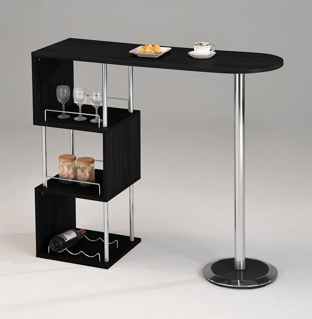 Kings Brand Furniture Chrome Finish Bar Table with Storage Shelves (Black)