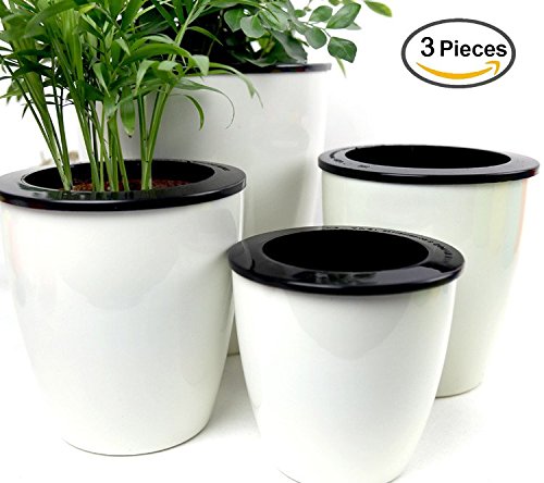 Mkono 3 Pack Self Watering Planter White Flower Pot, S