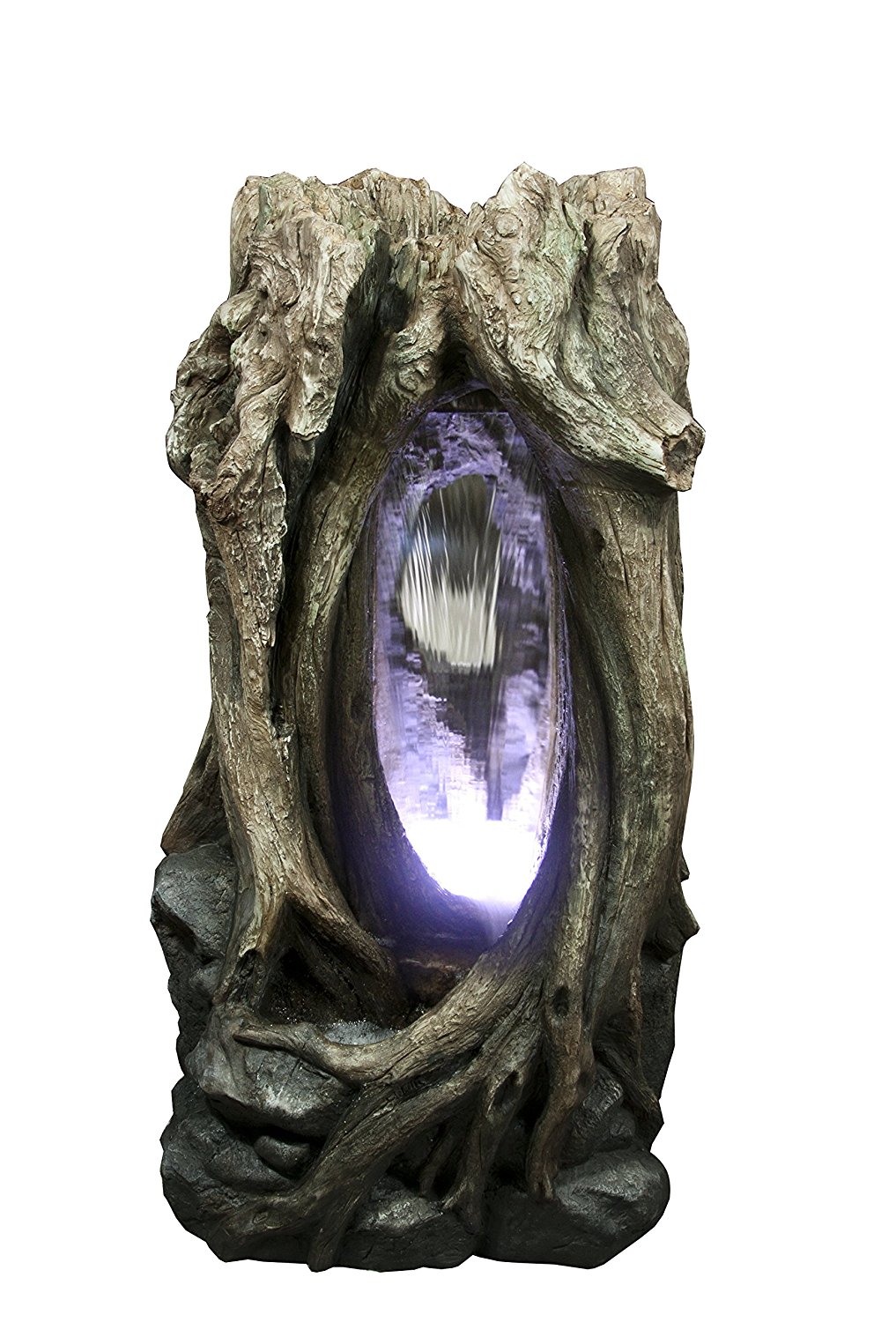 Mystic Hollow Log Fountain - Natural Wood Finish featuring a Quiet Waterfall and LED Lights