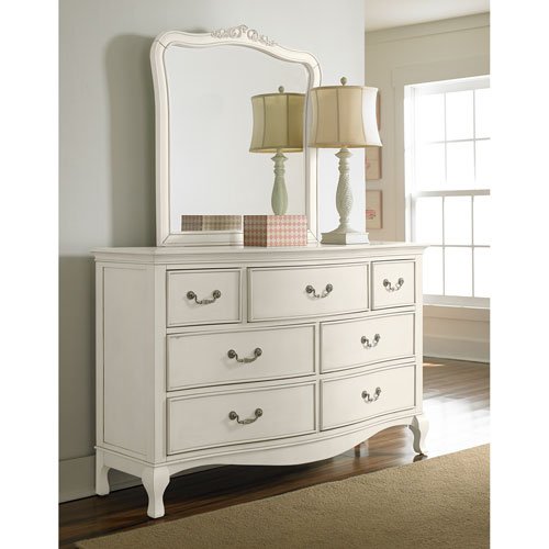 NE Kids Kensington 7 Drawer Dresser with Mirror in Antique White