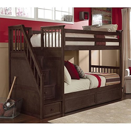 NE Kids School House Twin over Twin Stair Bunk Bed in Chocolate