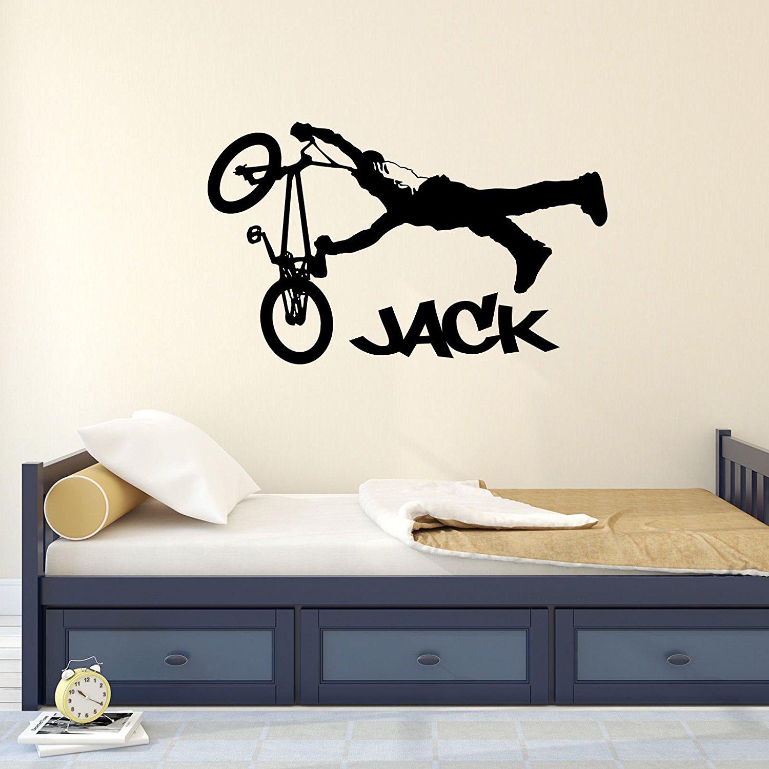 Newly Custom-made Personalized Name Boys Children BMX Jump Vinyl Wall Sticker Kids Bedroom Decor Bicycle Bike Cycle Decal Art Home Decoration