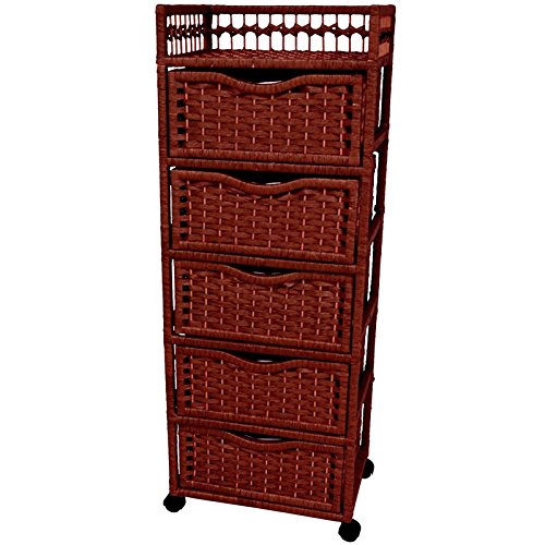 Oriental Furniture 46" Natural Fiber Chest of Drawers on Wheels - Mahogany 