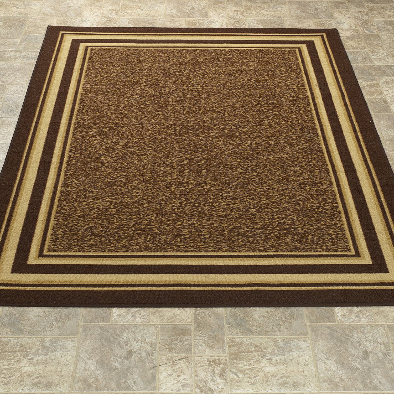 Ottomanson Ottohome Collection Color Contemporary Bordered Design Area Rug with Non-Skid (Non-Slip) Rubber Backing, Brown, 3'3" x 5'0"