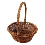 Oval Shaped -SMALL- Willow Handwoven Easter Basket by Royal Imports 6"x8" with braided rim - with Handle and Plastic Insert